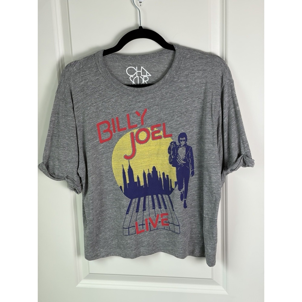 Chaser Heather Grey Short Sleeve Billy Joel Graphic Tee Women's Size Large